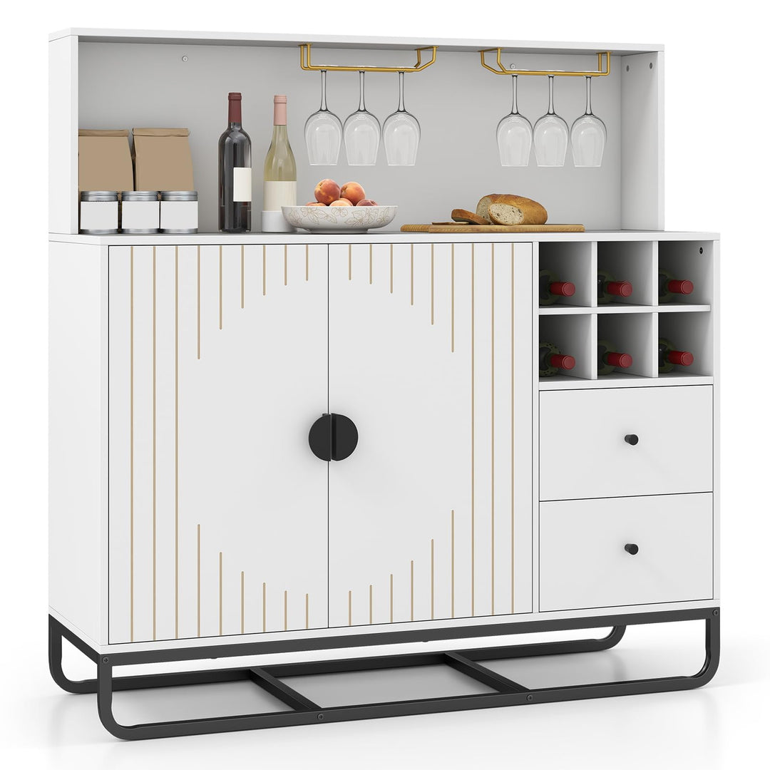 GIANTEX Modern Fluted Bar Cabinet w/Wine Rack