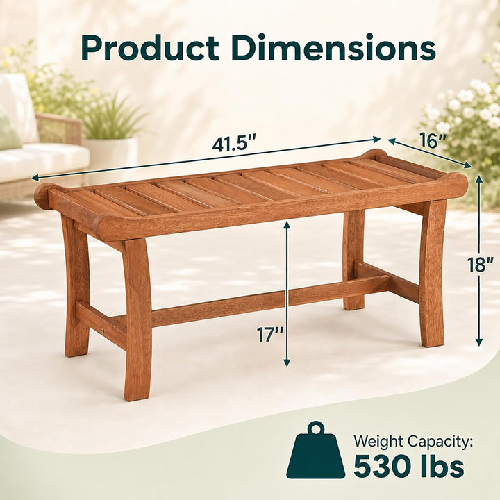 GIANTEX 2-Person Outdoor Wood Benches, 41.5 in Backless | Patio Dining Seating with Slatted Seats