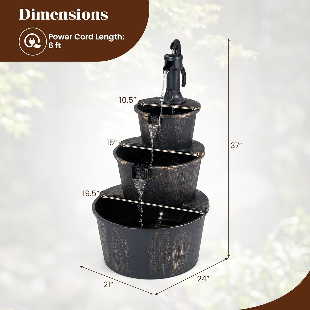 Giantex 3-Tier Barrel Waterfall Fountain with Electric Pump