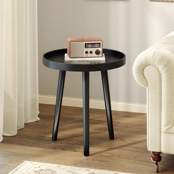 Giantex Mid Century Modern Side Table with Wooden Tray and Bamboo Legs