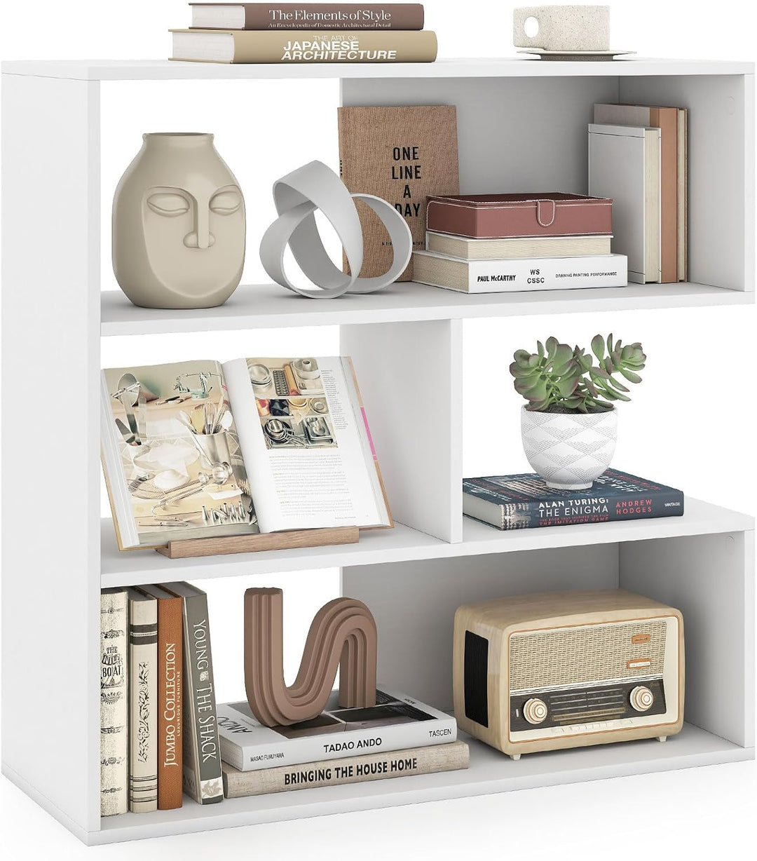 GIANTEX 3-Tier Bookshelf, Wooden Concave Bookcase for Small Space | Modern Freestanding Display Storage Shelves