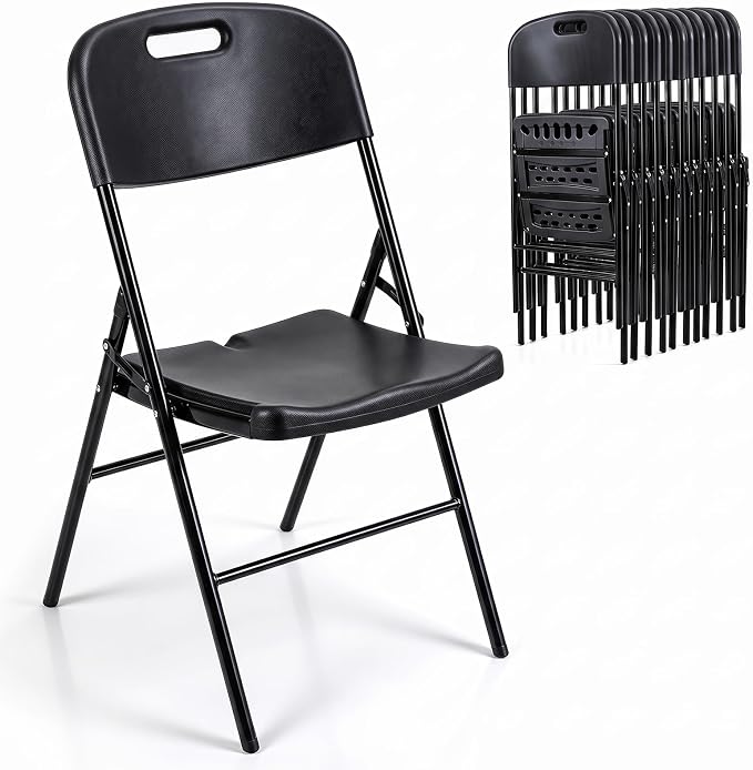 Giantex Folding Plastic Chairs 4 Pack w/HDPE Backrest &amp; Seat, White | Stackable Portable Seating w/ Steel Frame
