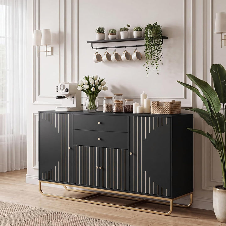 GIANTEX Modern Sideboard Buffet Cabinet with Storage &amp; 2 Drawers| Coffee Bar Cabinet w/ Geometric Design