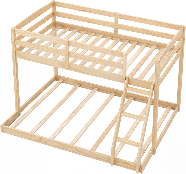 Giantex Twin Over Full Bunk Bed Solid Wood Kids Bunk Bed with Full-Length Guardrails &amp; Ladder