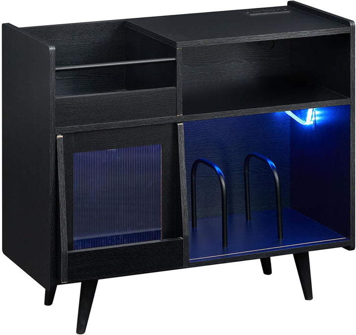 Giantex Large Record Player Stand with LED Light&amp; Sliding Door