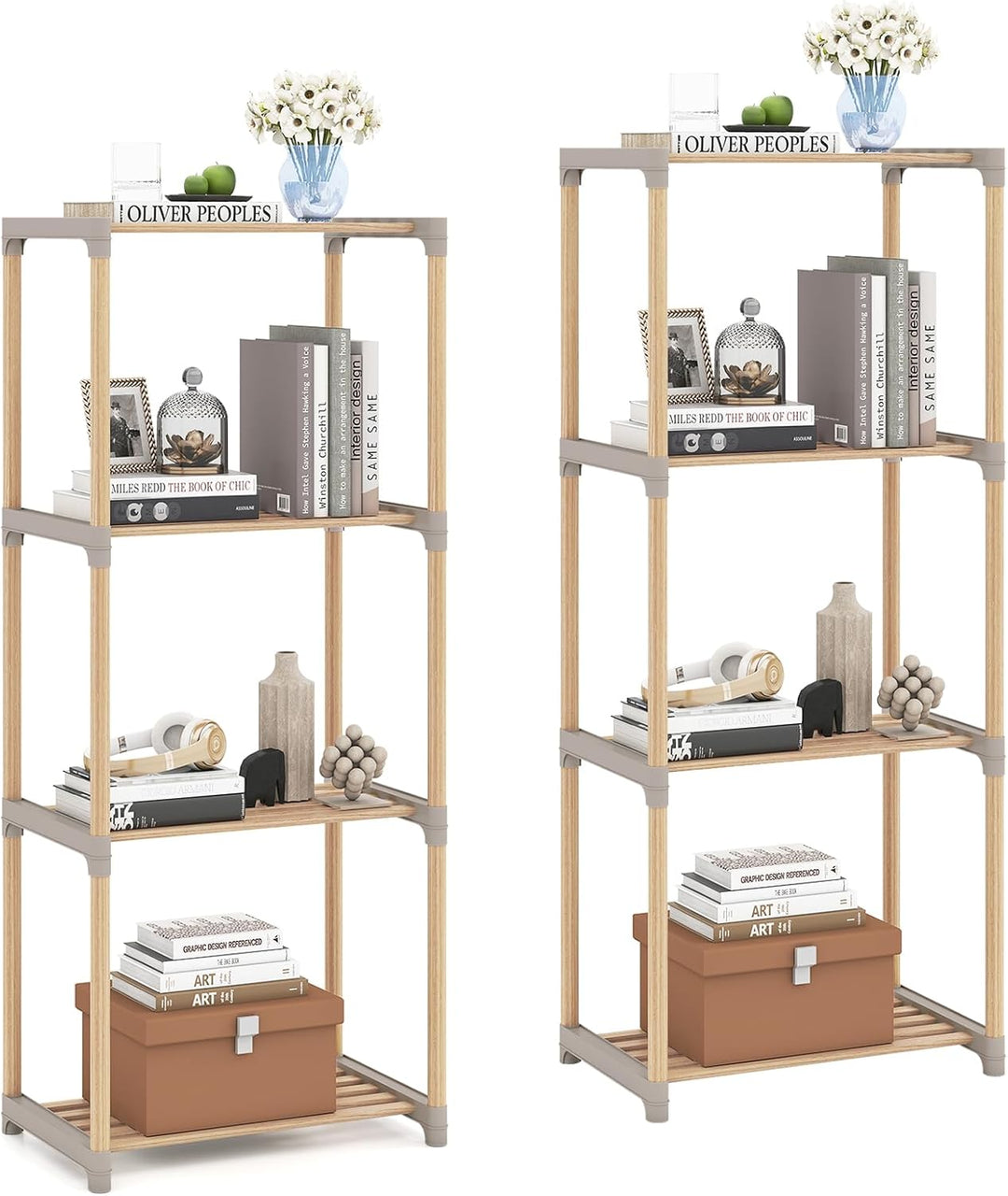 Giantex 4-Tier Bookshelf | Pine Wood Bookcase with Open Shelves