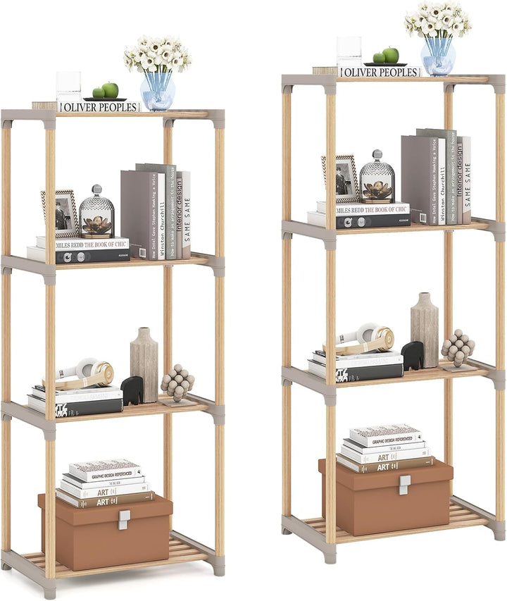 Giantex 4-Tier Bookshelf | Pine Wood Bookcase with Open Shelves