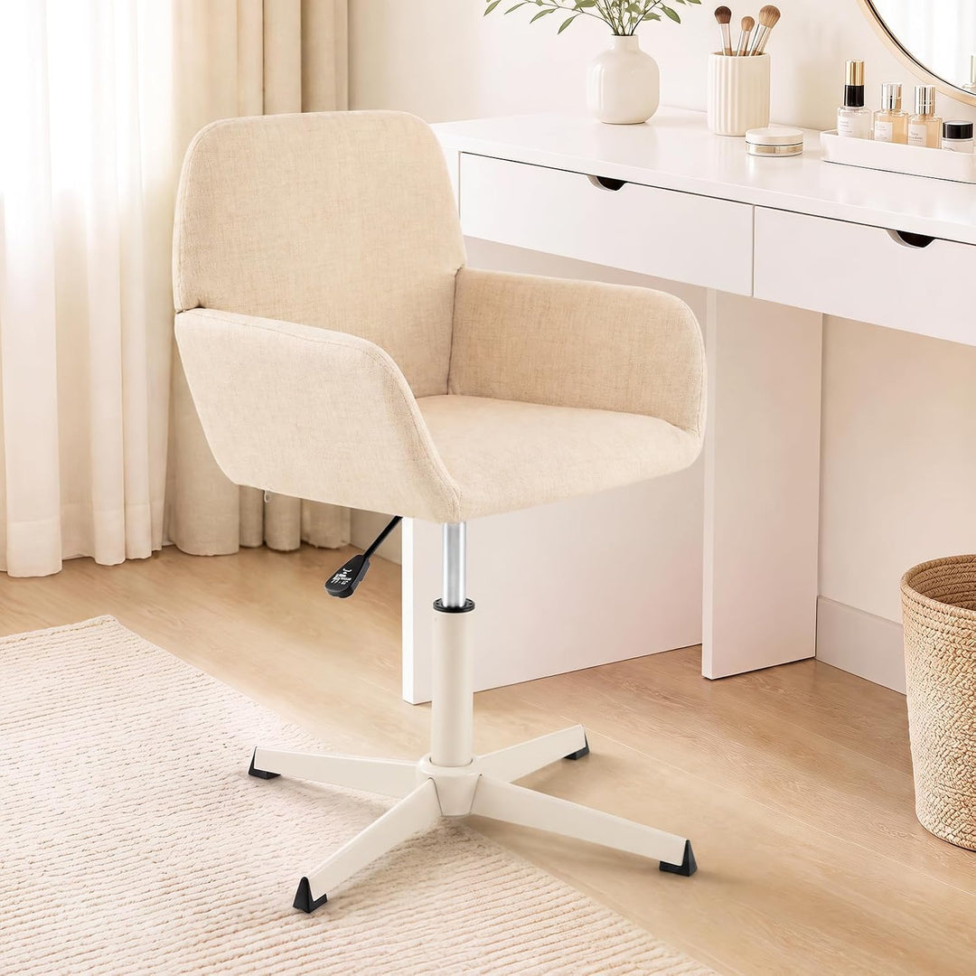 GIANTEX Vanity Chair with Back, 360° Swivel Armchair w/Adjustable Height | Fabric Upholstered Accent Chair with Heavy-duty Metal Cross Base