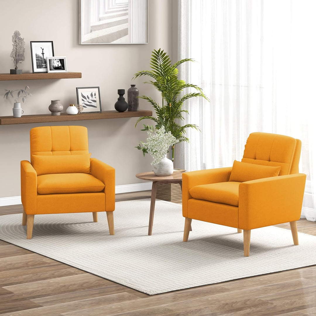 Giantex Modern Accent Chair, Mid-Century Linen Fabric Armchair