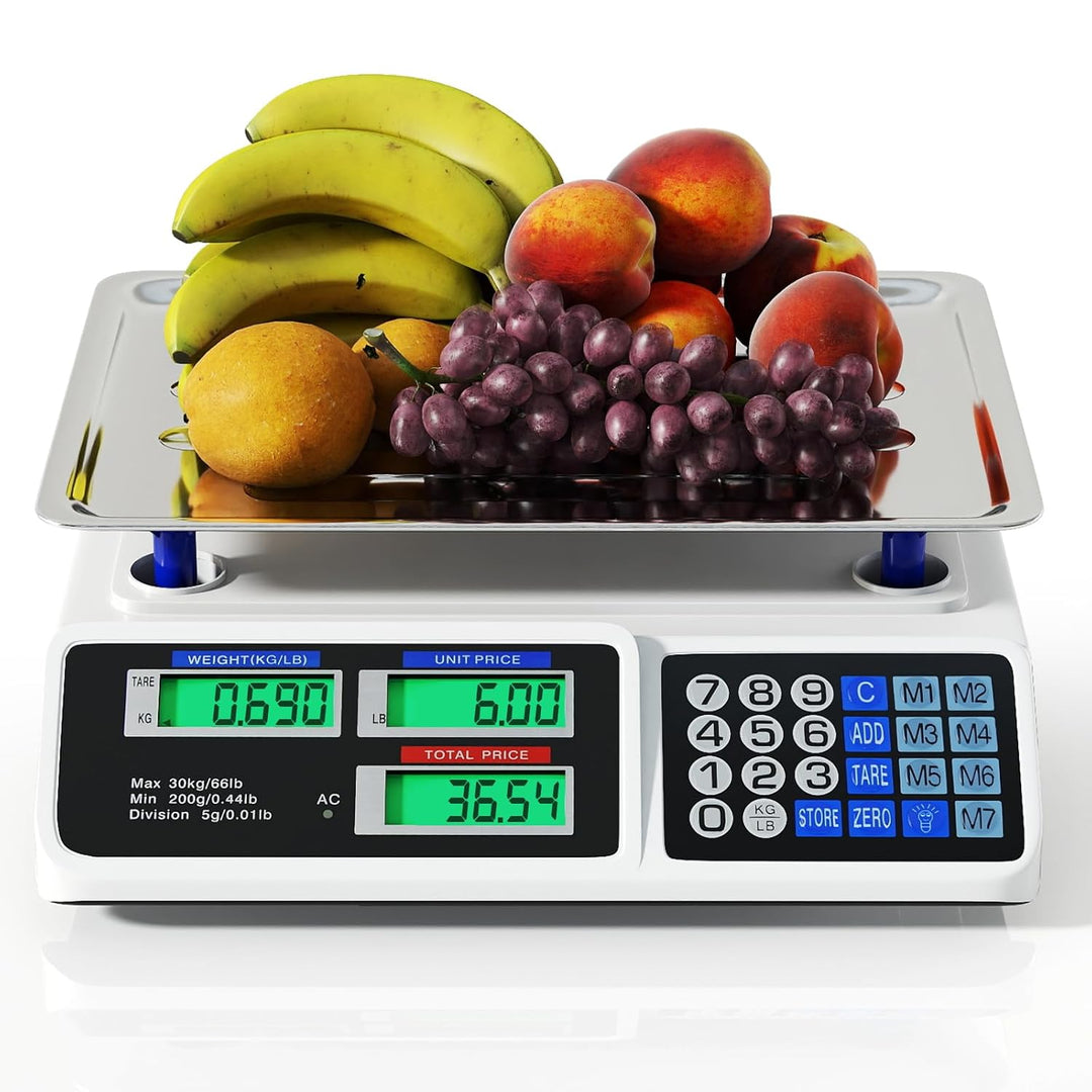 Price Computing Scale 66 lb/30 kg, Rechargeable Commercial Food Scale with Dual LCD Display