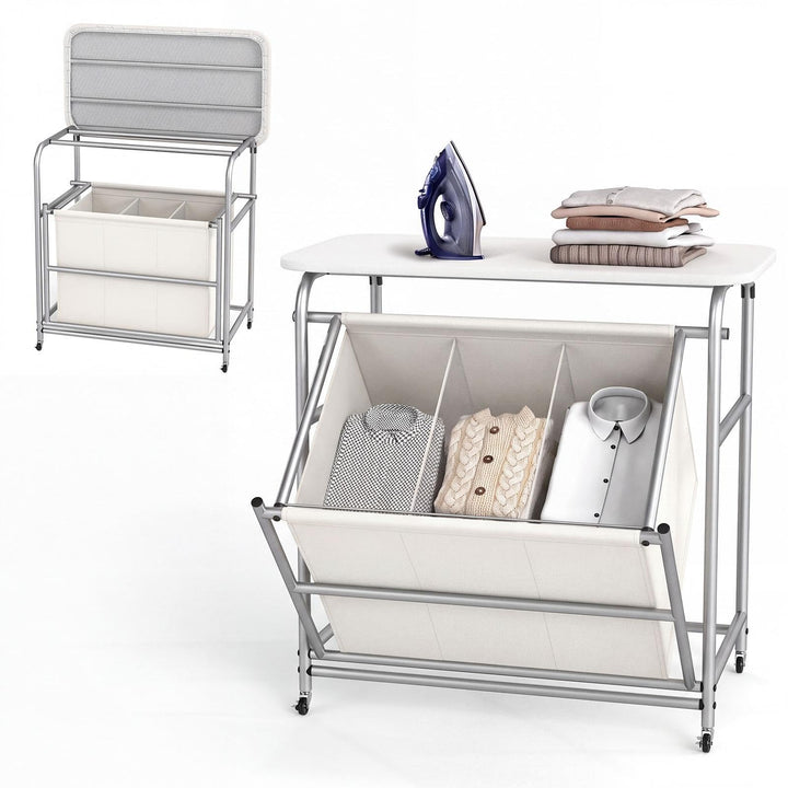 Giantex Laundry Sorter with Foldable Ironing Board 3 Section Tilt Out Laundry Hamper with Removable Bags