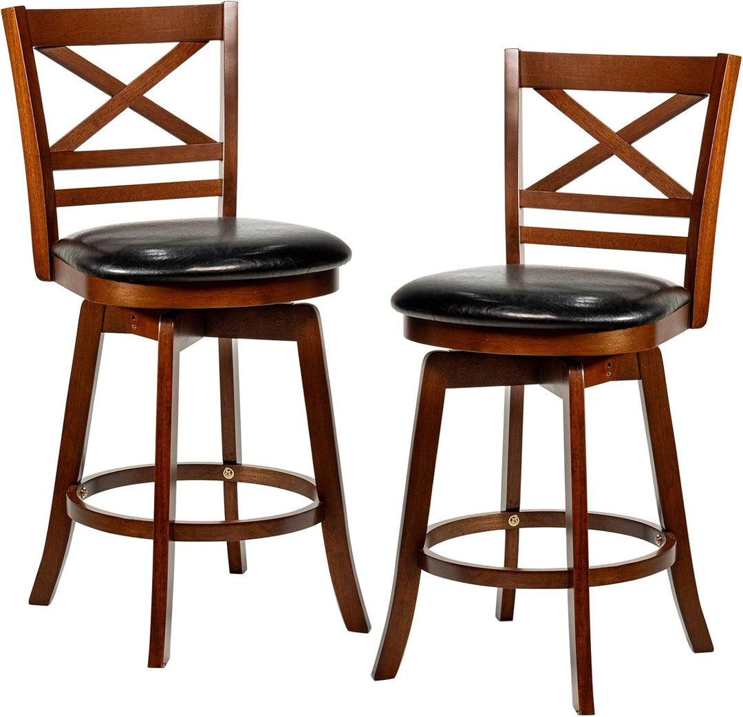 Giantex 25 Inch Swivel Bar Stools Set of 2/4 with PU Faux Leather Upholstered Seat