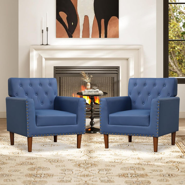 Giantex Mid Century Modern Accent Chair with Button Tufted Decoration and Rivets