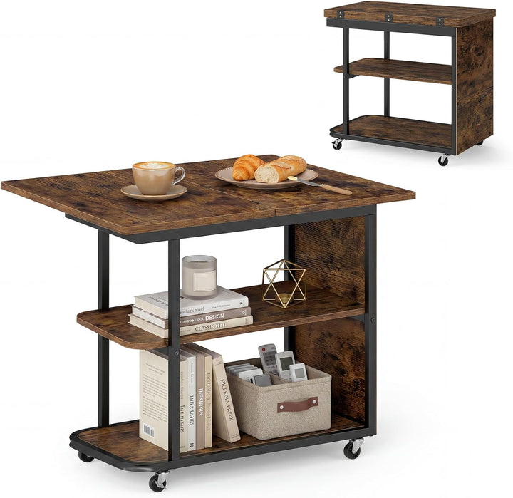 Giantex 3-Tier Mobile Side Table with Foldable Top &amp; Universal Wheels (1/2)