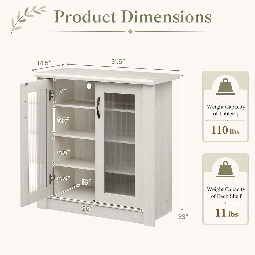 GIANTEX Shoe Storage Cabinet with 2 Doors and 3 Removable Shelves, White