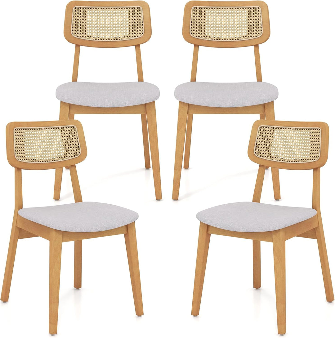 Giantex Rattan Dining Chairs Set of 2/4, Wooden Kitchen Chairs w/Cane Back, Rubber Wood Frame