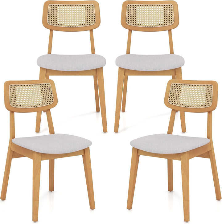 Giantex Rattan Dining Chairs Set of 2/4, Wooden Kitchen Chairs w/Cane Back, Rubber Wood Frame