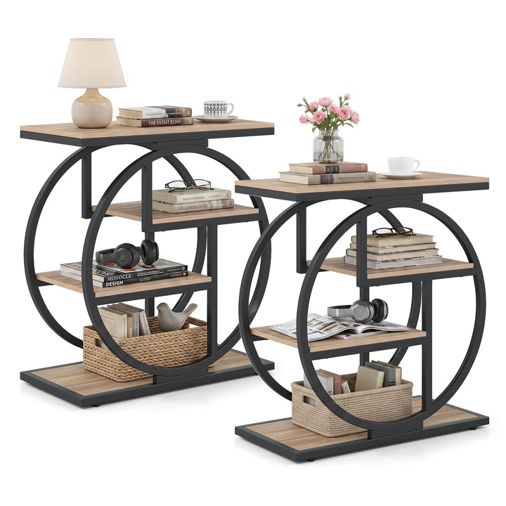 GIANTEX 4-Tier Faux Marble Sofa Side Table with 4 Open Shelves (1/2)