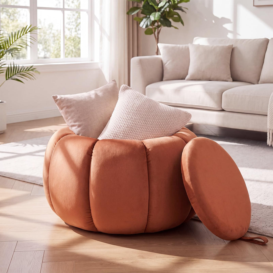 GIANTEX Pumpkin Shaped Ottoman Coffee Table with Storage &amp; Removable Lid