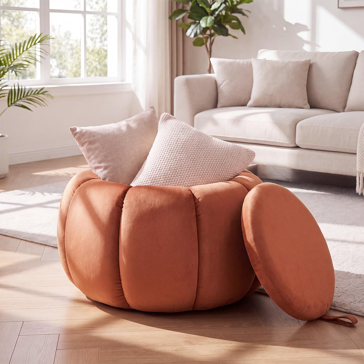 GIANTEX Pumpkin Shaped Ottoman Coffee Table with Storage &amp; Removable Lid