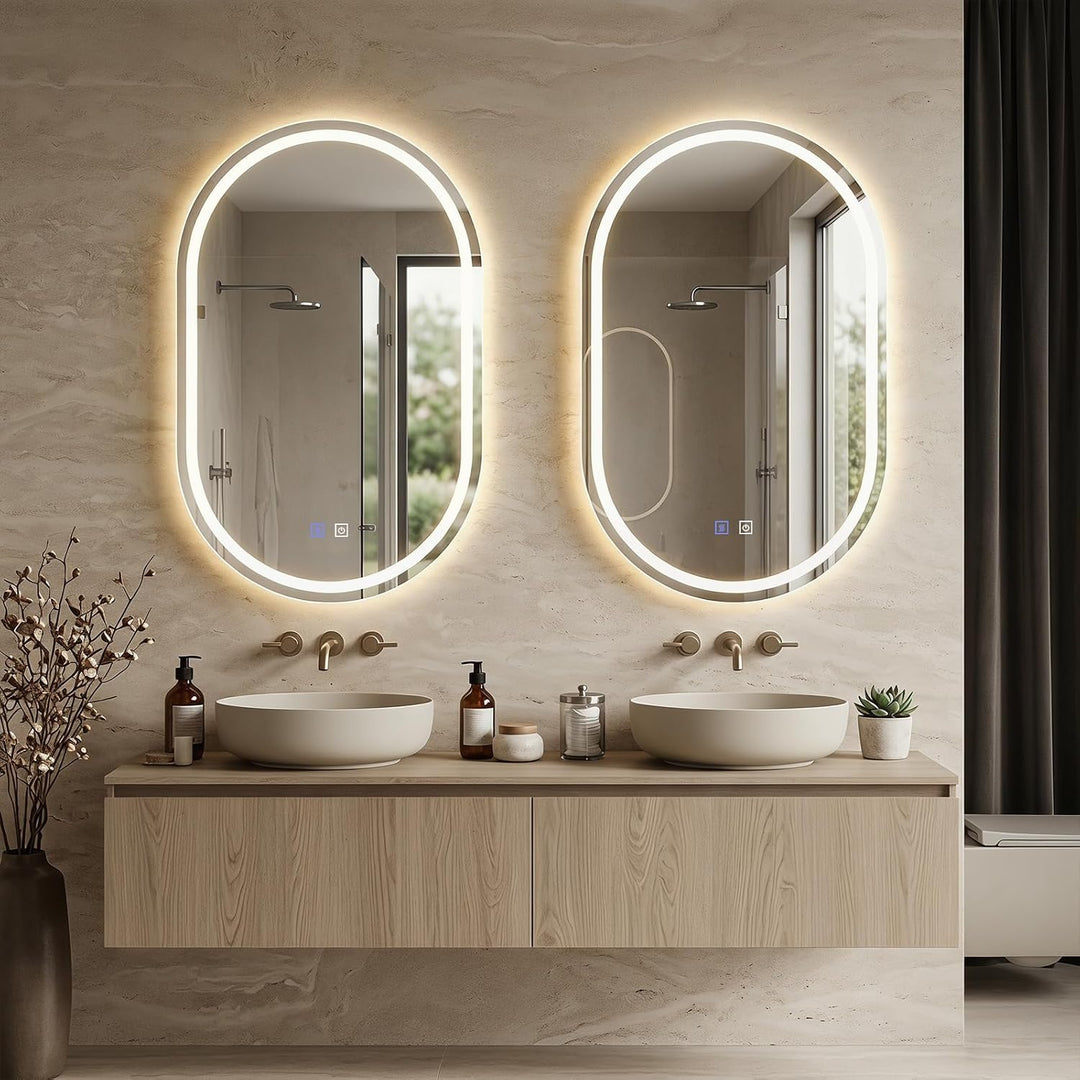 CHARMAID Capsule LED Bathroom Mirror with Front-Lit &amp; Backlit, 20" x 32"