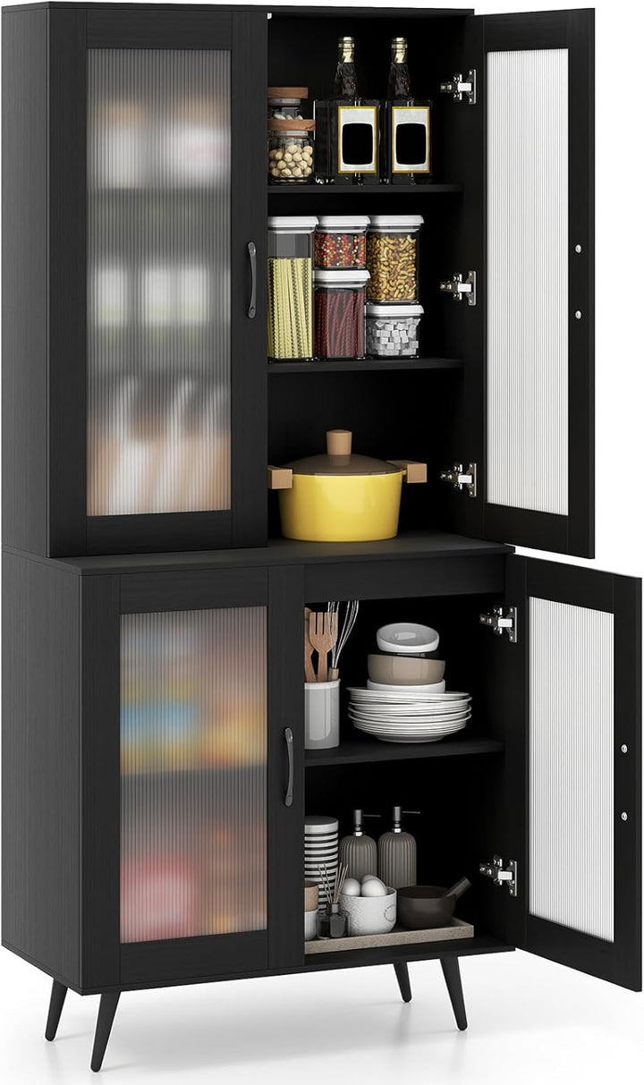 Giantex Kitchen Pantry Cabinet 70.5" Tall Cupboard with 4 Transparent Doors