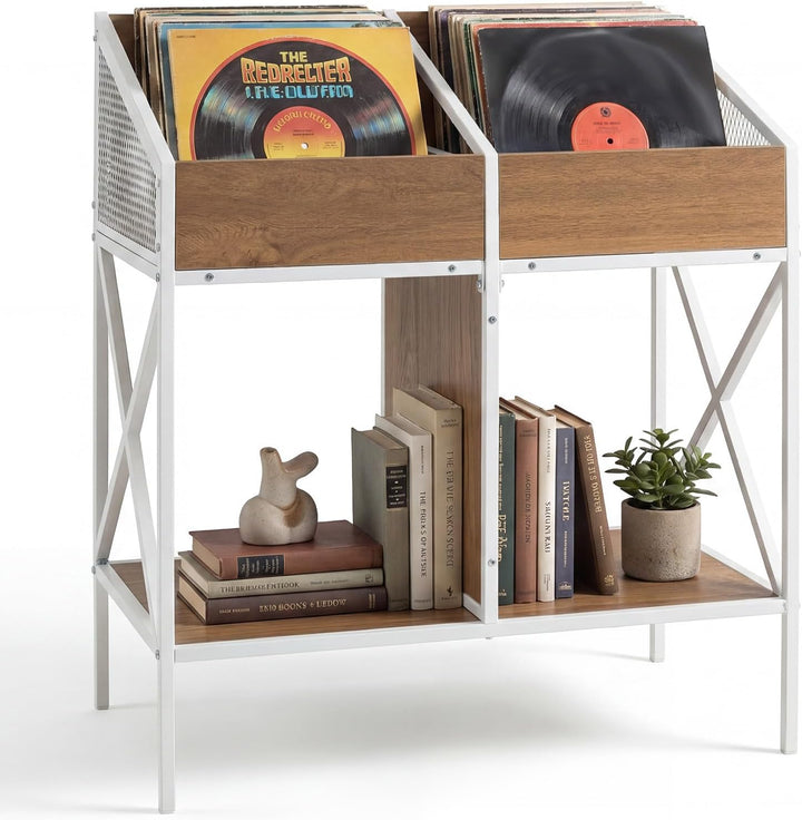 GIANTEX 2-Tier Record Player Stand, Vinyl Record Storage  | 250 LP Albums Display Shelf