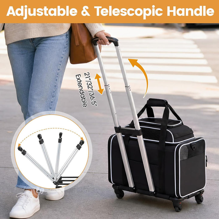 Giantex Top-Expandable Pet Carrier with Wheels for Small Cat &amp; Dog (Black) | Foldable Rolling Pet Bag with Telescopic Handle