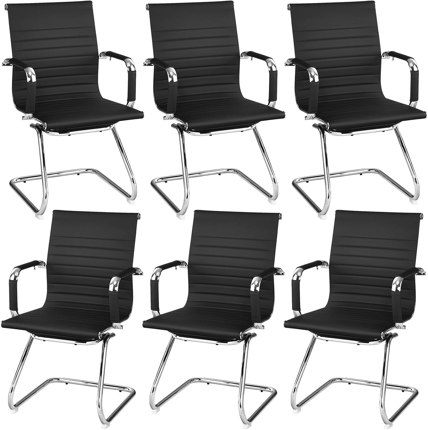 Giantex Conference Chair Set of 4 Heavy Duty PU Leather W/Protective Arm Sleeves