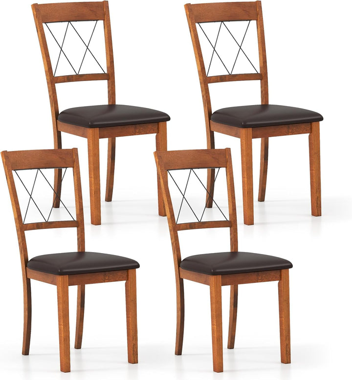 Giantex Wooden Armless Kitchen Chairs Set of 2/4 w/Elegant Hollowed Backrest