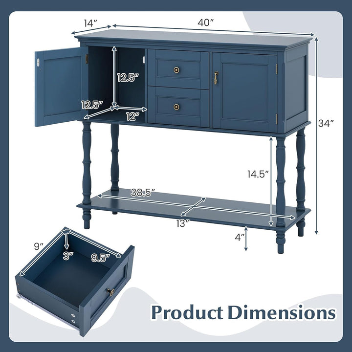 GIANTEX Console Table with 2 Drawers &amp; 2 Door Cabinets | Narrow Sofa Stand Behind Couch Table with Open Storage Shelf for Living Room