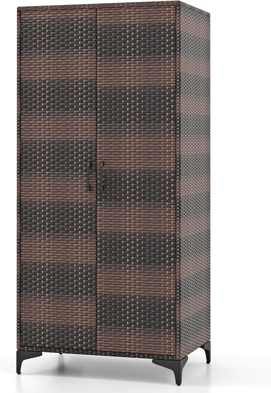 Giantex Wicker Storage Cabinet, 62” Tall Pantry Cabinet with 2 Doors, Hanging Rod, 4 Storage Cubes