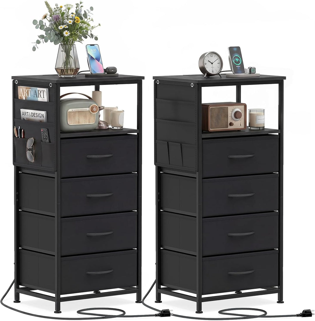GIANTEX Modern 34" Bedside Table with 4 Fabric Drawers (1/2)