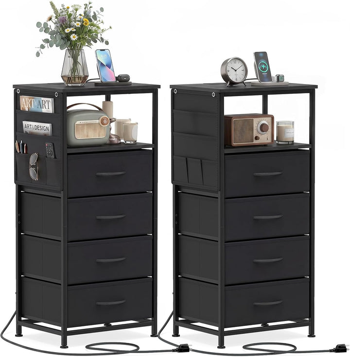 GIANTEX Modern 34" Bedside Table with 4 Fabric Drawers (1/2)