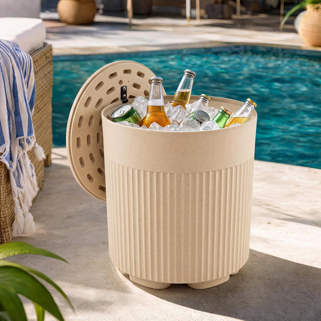 GIANTEX 3-in-1 Outdoor Ice Bucket &amp; Cooler Side Table with Storage