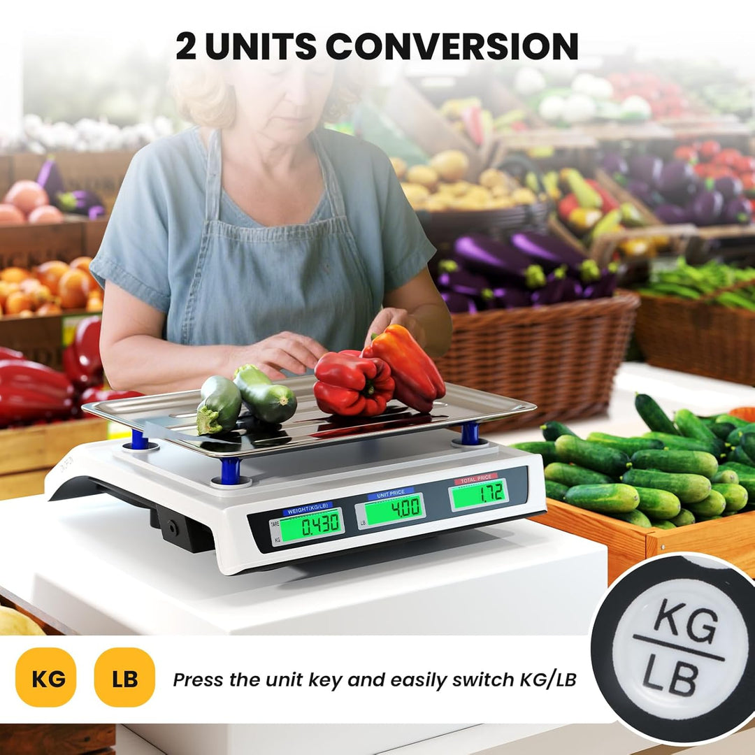 Price Computing Scale 66 lb/30 kg, Rechargeable Commercial Food Scale with Dual LCD Display