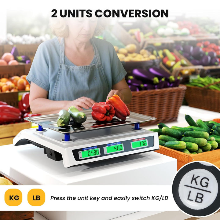 Price Computing Scale 66 lb/30 kg, Rechargeable Commercial Food Scale with Dual LCD Display