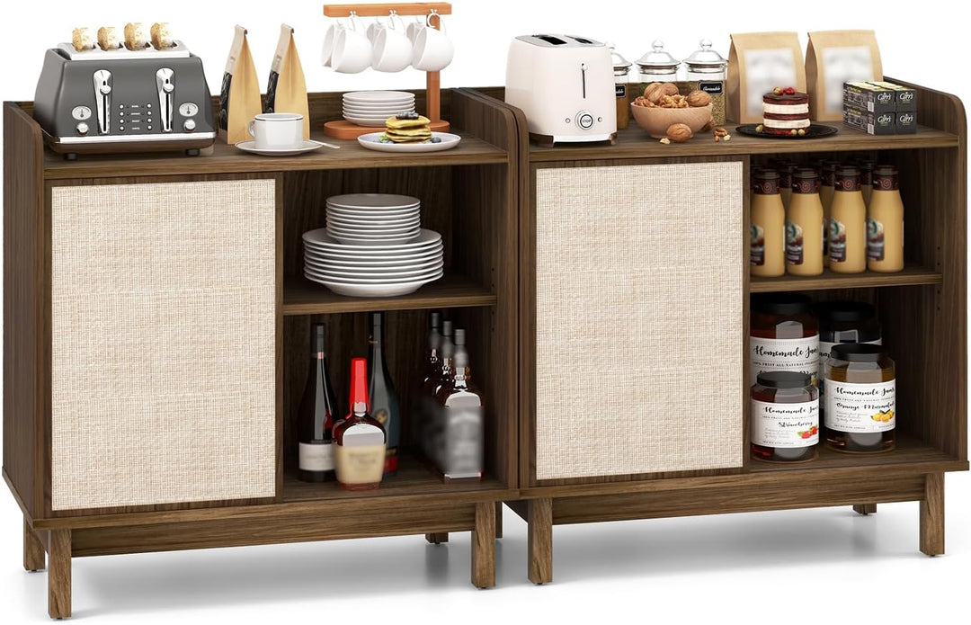 Giantex Sideboard Cabinet, Farmhouse Buffet Storage Cabinet with Sliding Rattan Door, 2 Adjustable Shelves