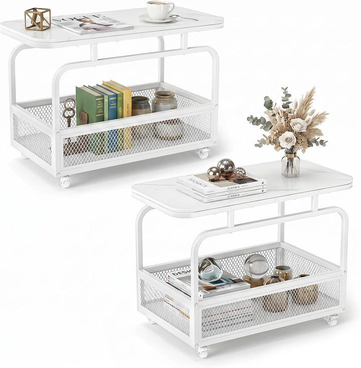 Giantex Rolling Side Table | 2-Tier End Table with Mesh Storage Basket (1/2)