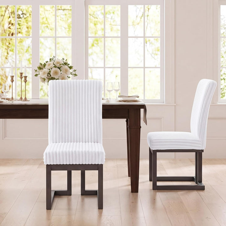 GIANTEX Upholstered Dining Chairs Set of 2, Kitchen Chairs with High Back | Modern Dining Room Chairs with Fabric Channel Back &amp; Seat
