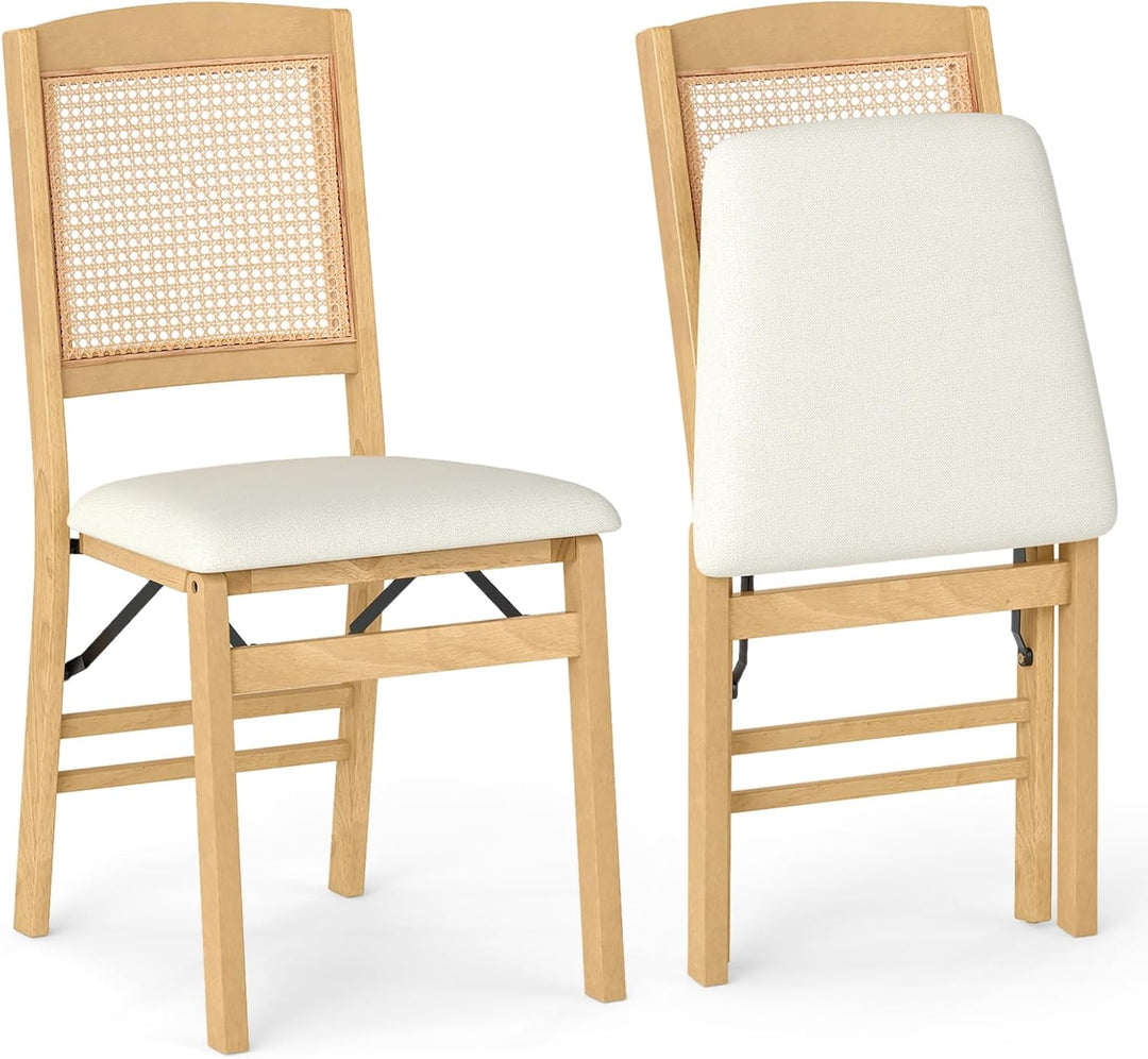 Giantex Folding Dining Chairs Set of 2/4 Rubber Wood Chairs with Linen Padded Seat