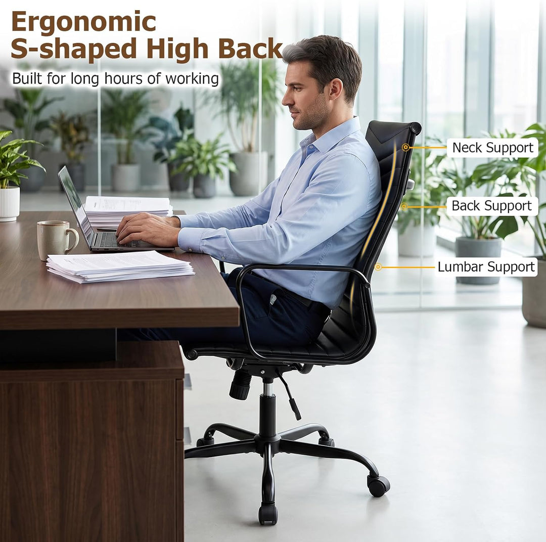 GIANTEX Home Office Chair Ribbed, High-Back PU Leather Desk Chair