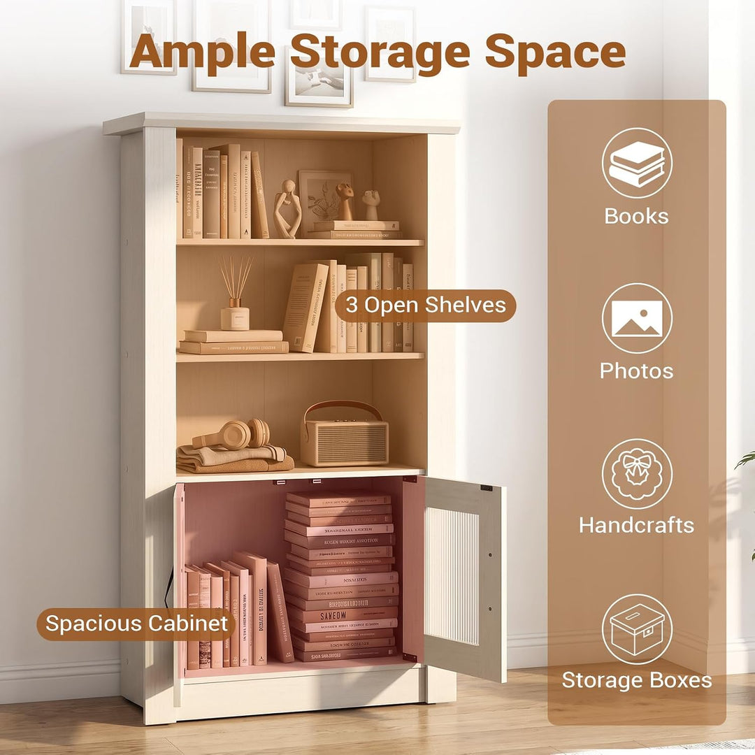 GIANTEX 48.5" Tall Modern Bookshelf with Cabinet, 4-Tier Display Bookcase