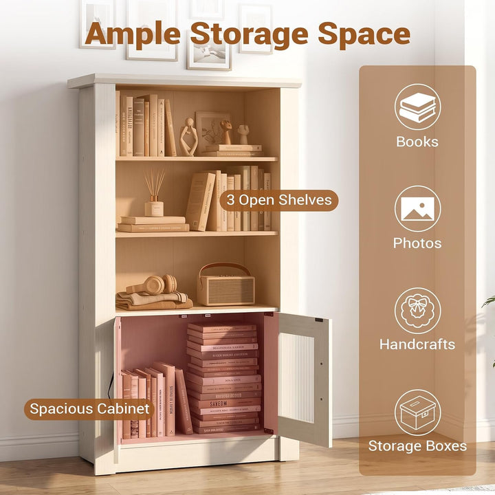 GIANTEX 48.5" Tall Modern Bookshelf with Cabinet, 4-Tier Display Bookcase