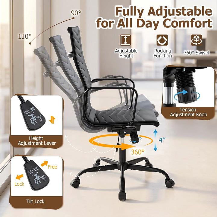 GIANTEX Home Office Chair Ribbed, High-Back PU Leather Desk Chair