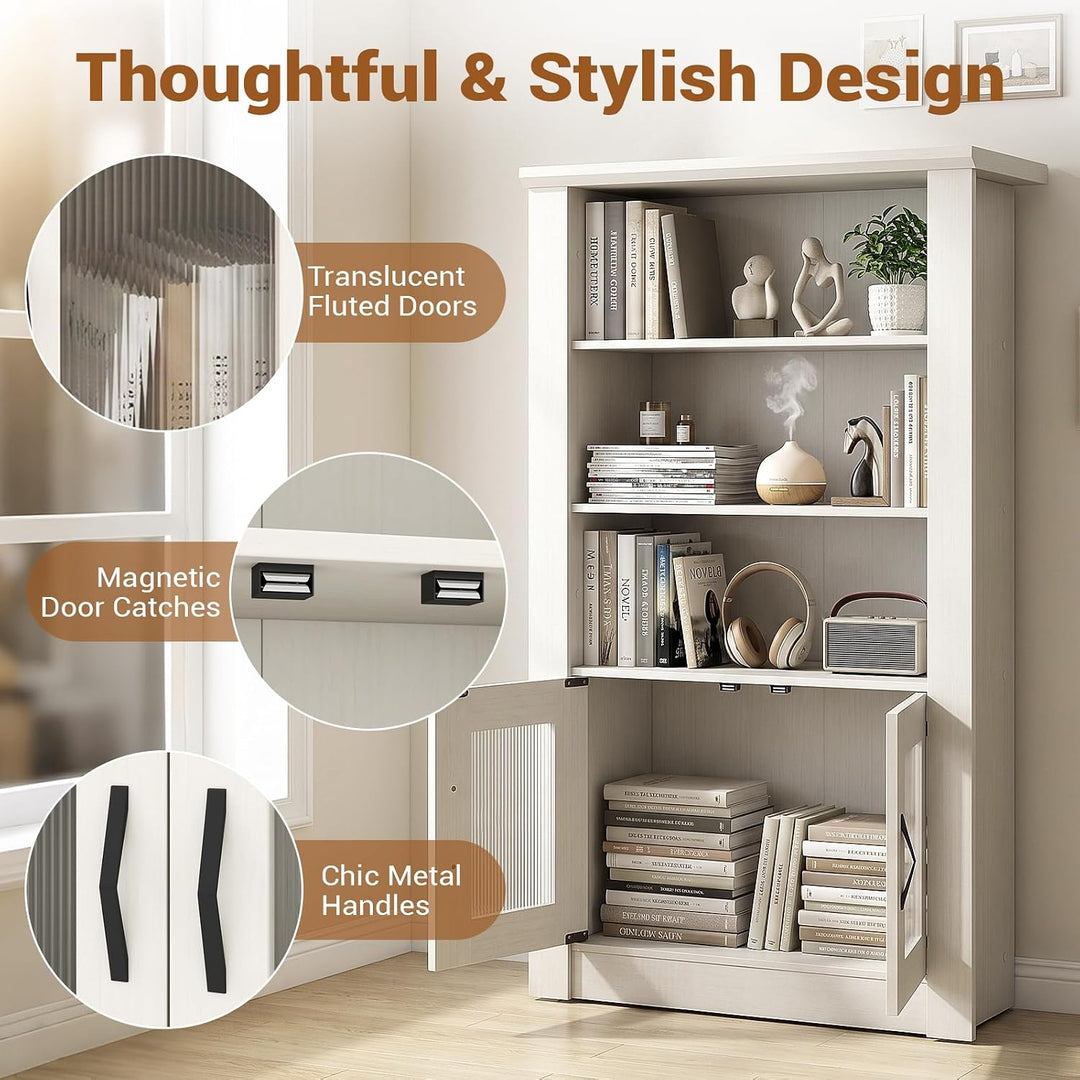 GIANTEX 48.5" Tall Modern Bookshelf with Cabinet, 4-Tier Display Bookcase