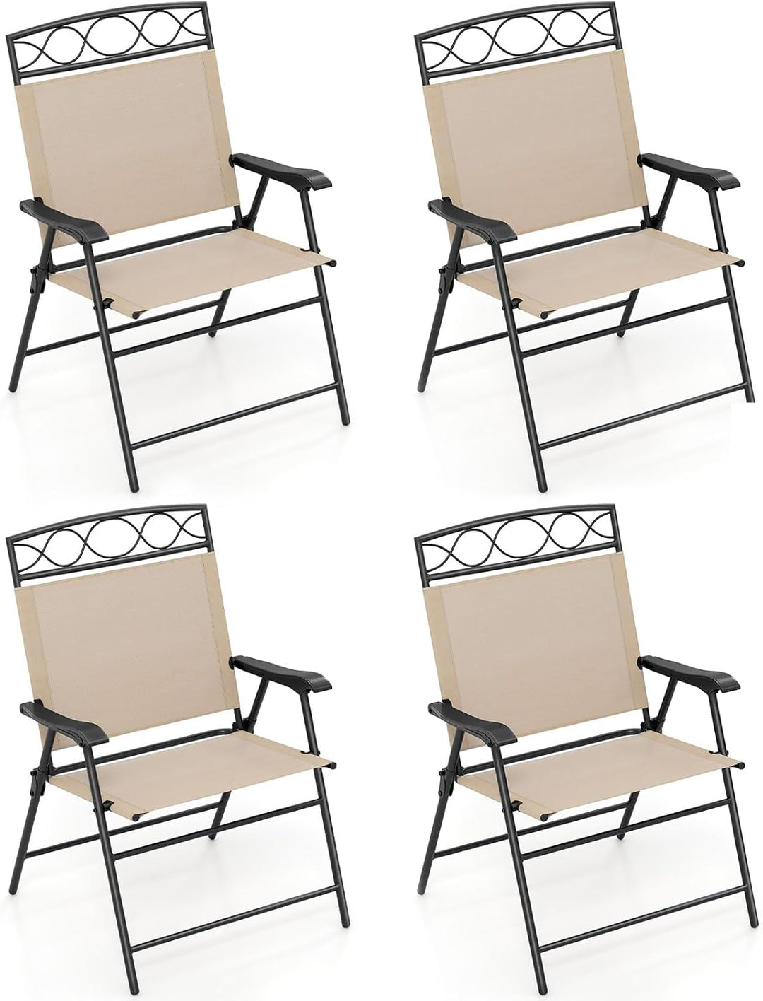 Giantex Set of 4 Patio Folding Chairs with Armrest and Metal Frame