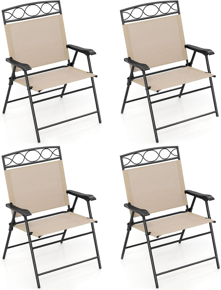 Giantex Set of 4 Patio Folding Chairs with Armrest and Metal Frame