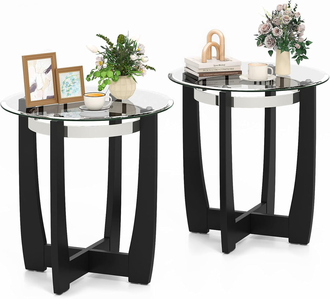 Giantex Round Glass End Table - 24’’ Side Table with Tempered Glass Top