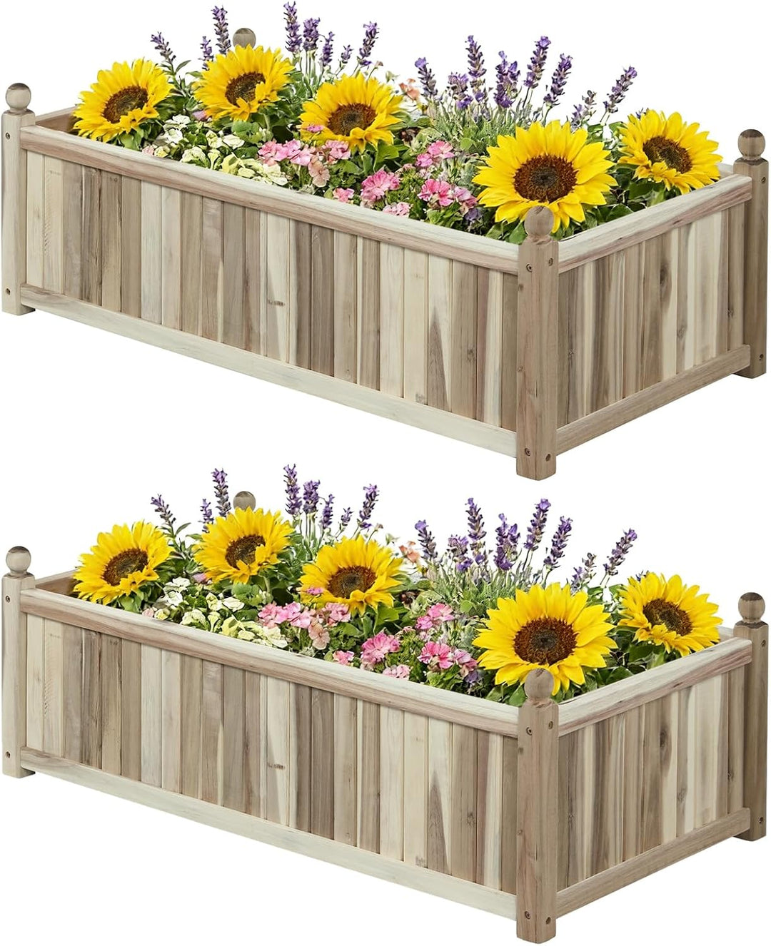 Giantex Wooden Raised Garden Bed Natural Acacia Wood Rectangular Planter Box with Liner